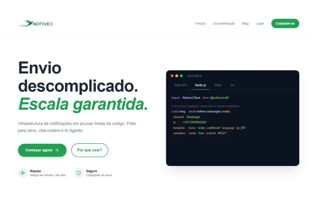 Página inicial do projeto Notivex