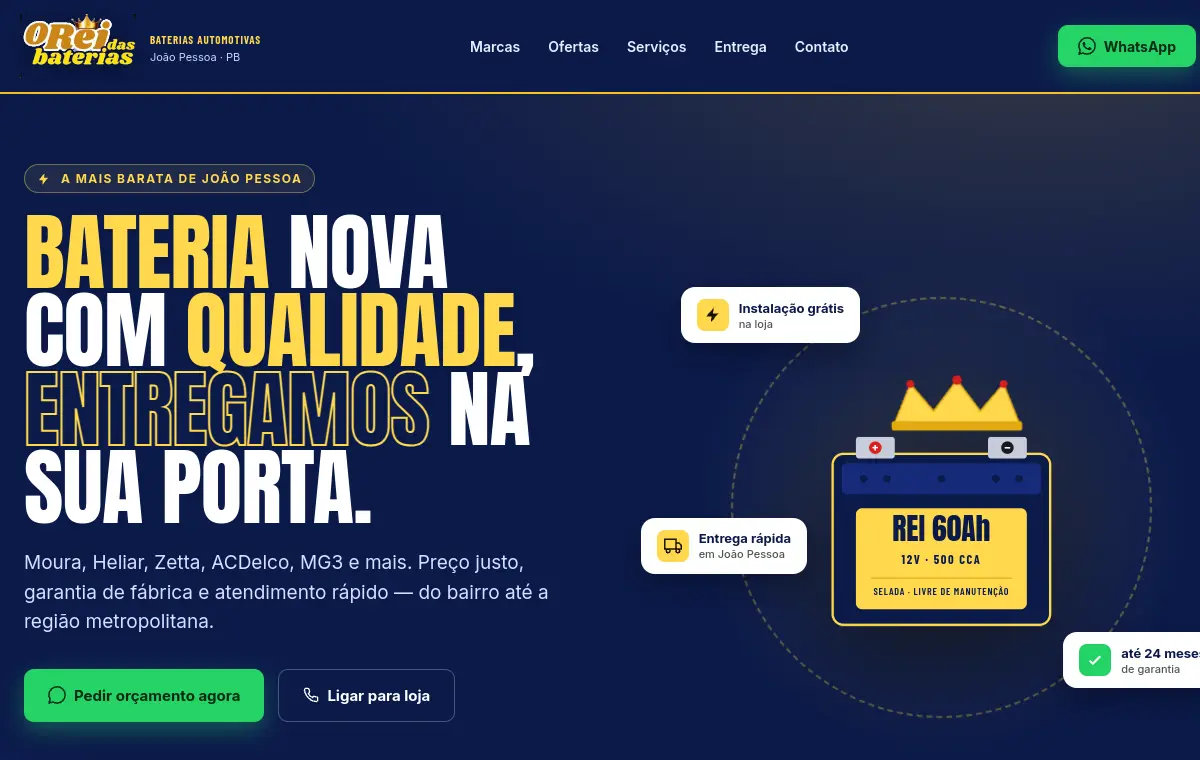 Página inicial do projeto O Rei das Baterias
